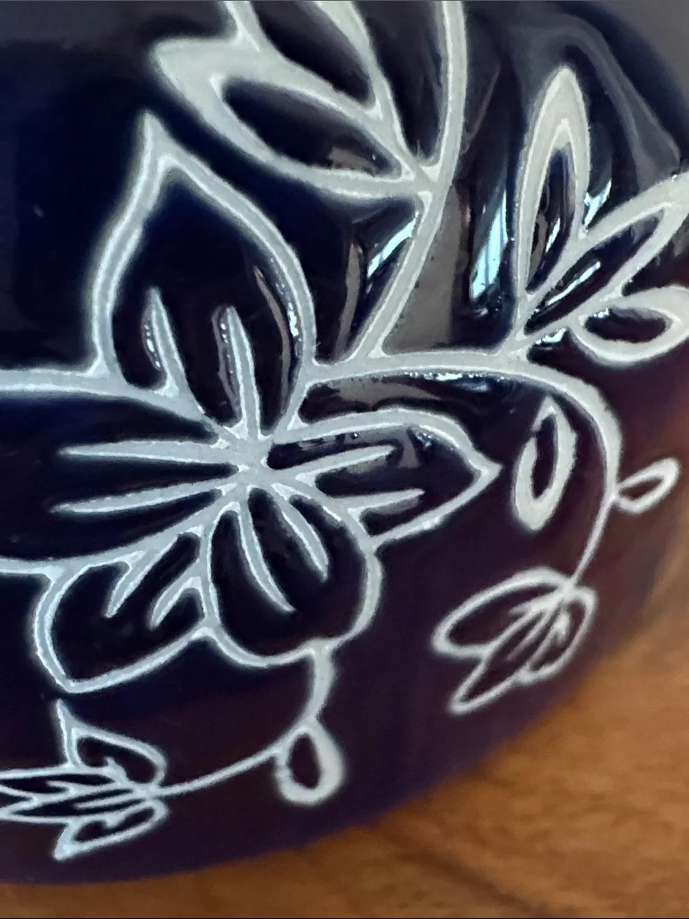 Temptations Deep Blue Ceramic Vase with White Floral Motif